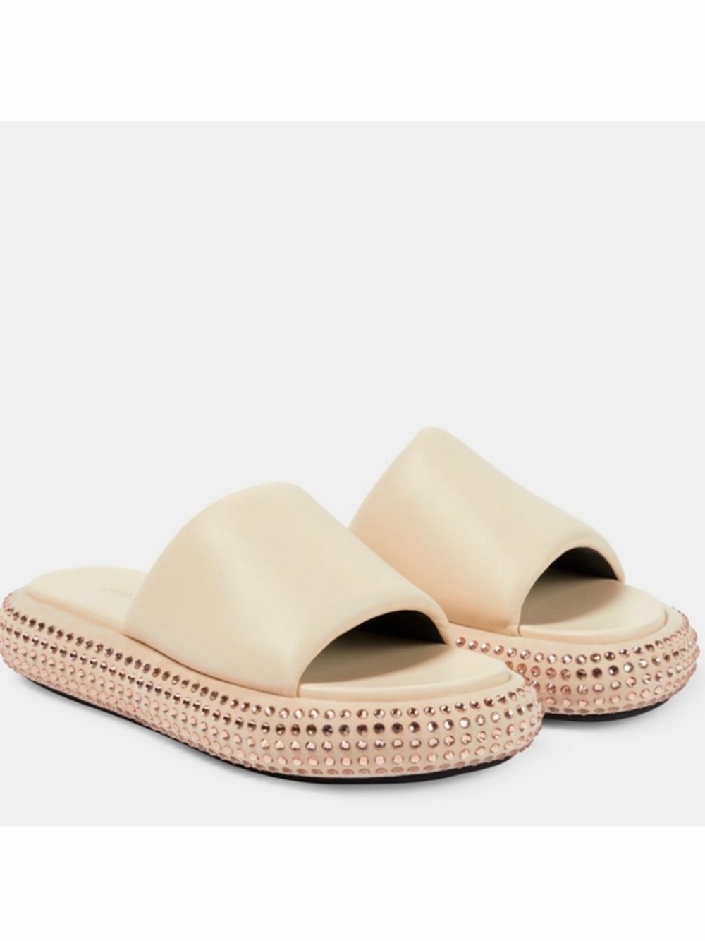 JW Anderson Tan Sandals Leather Slides Crystal Studded 10 Summer Resort New 🟡
